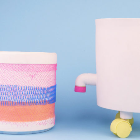 Dutch designer Roos Gomperts elevated everyday plastic objects by combining them with ceramics in her project, Ceramics for Plastics.