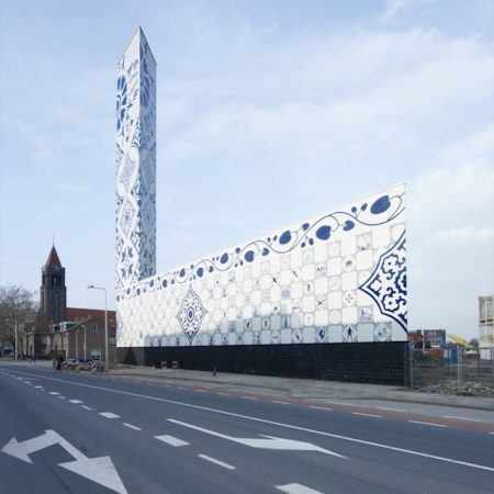 Tiles adorning de Architekten Cie’s Stadshaard, a heat and power utility building, evoke thoughts of heat and warmth.