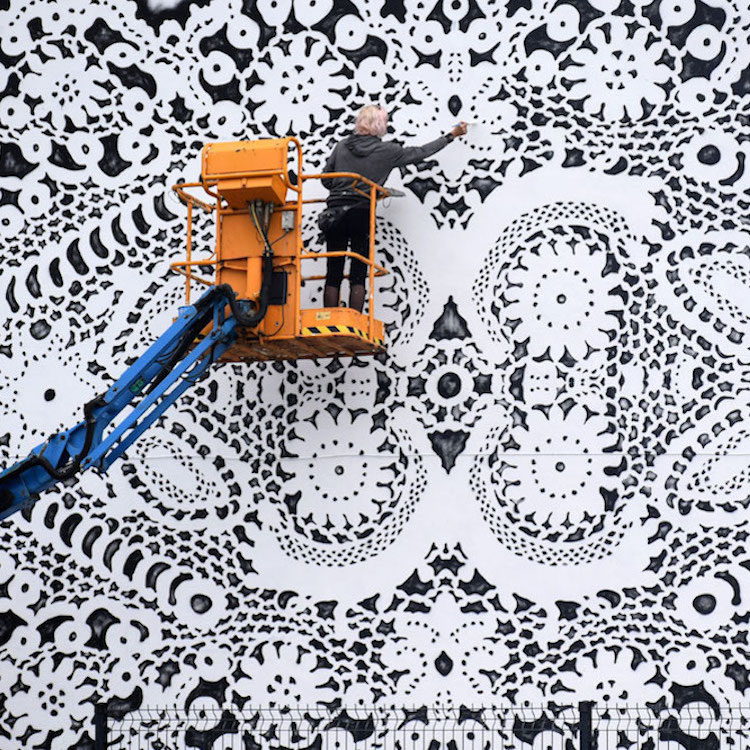 Art | NeSpoon Transforms Lace into Street Art with Paint, Textile and Ceramic